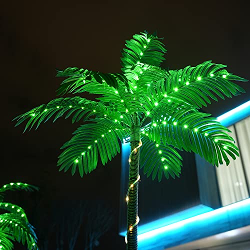Artificial Palm Tree Christmas Tree 7Ft 3Trunks 260LED Lighted Simulation Tropical Palm Tree Fake Plant Light for Patio Home Office Beach Yard Cruise Hawaiian Party Tiki Bar Decorations - Electric - style: 7FT Plug-in