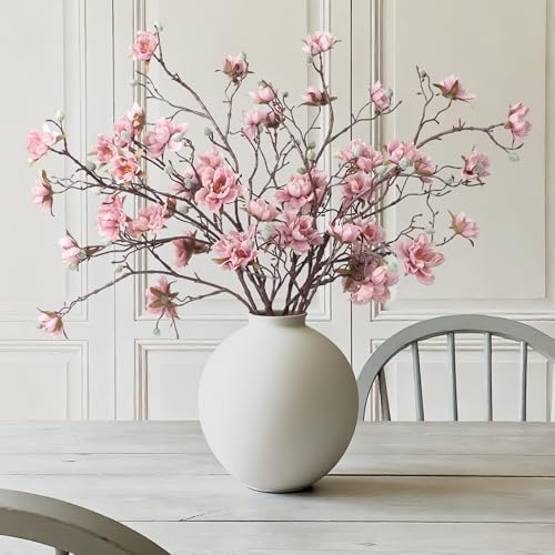HyeFlora 3PCS Artificial Magnolia Flowers Stems for Spring Decoration, Faux Pink Magnolia Branches with Buds, 34.5" Long Stems Floral Arrangement for Vase Pot Table Centerpiece Indoor Decor - color: Pink