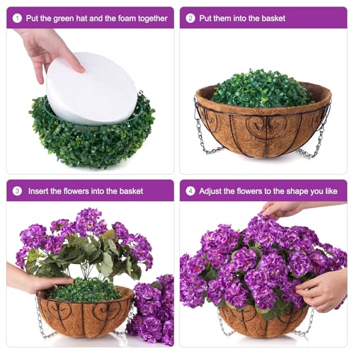 INSPRING Geraniums Artificial Flowers Hanging Basket for Outdoors Outside Spring Decoration, 8 Bundles Silk Flowers Fake Plants Look Real UV Resistant for Porch Home Patio Balcony Yard, Purple - color: Purple