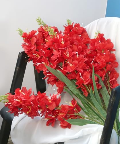 IPOPU 6PCS Delphinium Artificial Flowers 39" Realistic Faux Hyacinth Long Stem Delphinium Silk Flowers for Tall Vase Filling Wedding Centerpieces Home Decor (Red) - color: Red