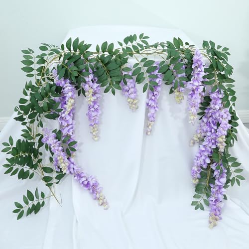 1pc/2pcs Encrypted Flower Vine Wisteria Artificial Flowers Garland,White Wisteria Hanging Flowers Flower Garland Decorations for Home Garden Outdoor Ceremony Wedding Arch Decoration (Purple, 2pcs) - color: Purple, size: 2pcs