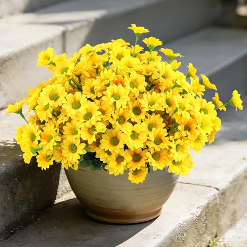 12 Bundles Daisy Artificial Flowers for Outdoors, Yellow Faux Daisies Artificial Flowers, Realistic Fake Mum Daisy Flowers, Faux Daisy Flowers for Front Porch, Garden, Yard, Home Decor, 13in - color: Daisy-yellow