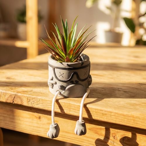Creative Artificialplant Succulents in Cement Pots with Hanging Leg, Potted Mini Fake Plants Kitchen Shelves Decor, Bathroom Shelf Small Plants Decor, Faux Succulents for Office Wall Shelf Decorations - color: 1pcs-smoking