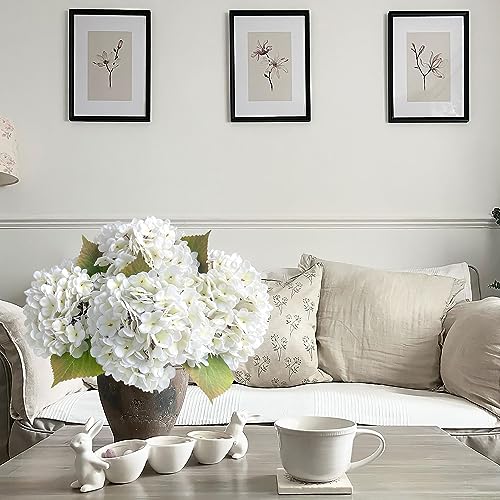 JINWOE 4PCS White Faux Hydrangea Flowers, 21" Vintage Real Touch Latex Silk Hydrangea Artificial Flowers, Fake Flowers for Bouquet Tables Cake Party Outdoor Home Wedding Centerpieces - color: White