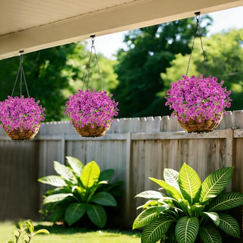12 Bundles Artificial Flowers for Outdoor Fake Plastic Flowers Faux Plants for Decoration Hanging Planters Indoor Outside Garden Porch (Purple) - color: Purple-12 Bundles
