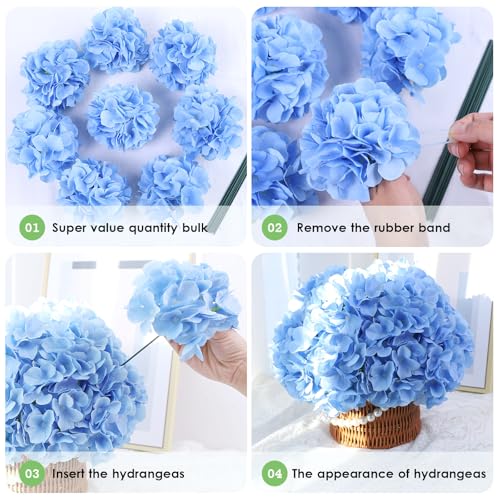 AVIVIHO 60 PCS Blue Hydrangea Artificial Flowers Bulk Fake Hydrangea Silk Flowers with Stems for Wedding Party Home Table Centerpieces Florals Bouquets Arch Festival Decoration - color: Blue, size: 60PCS