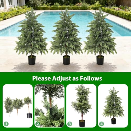 Real Touch Artificial Cedar Topiary Trees 3FT, 2 Sets of Realistic Potted UV Resistant Fake Plants for Front Porch for Outdoor & Indoor Front Porch, Garden, Patio, and Farmhouse Decor