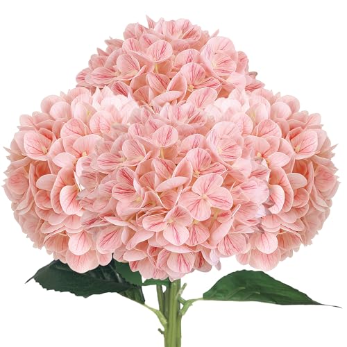 4PCS 25" Hydrangea Artificial Flowers Full Latex Faux Hydrangea Flowers, Artificial Flowers Bouquets for Home Decor Party Arrangements Wedding Bouquets - color: Pink