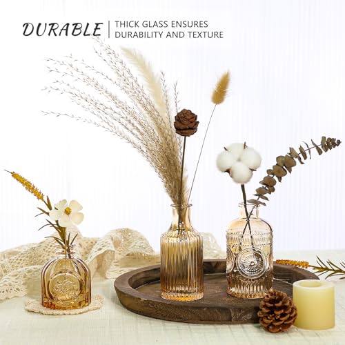 SUPMIND Glass Bud Vase Set of 5, Gold Amber Small Flower Vases for Centerpieces in Bulk, Mini Vintage Vase for Rustic Wedding, Home,Table Decoration - color: Gold Amber, size: 5Pcs