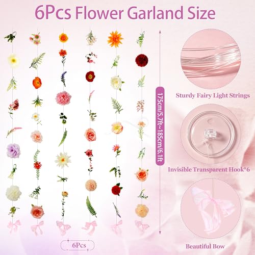Livole 6Pcs 36Ft Hanging Flower Garland with Bow Wildflower Garlands Backdrop Silk Artificial Fake Floral Vines for Wedding Bridal Party Birthday Arch Wall Home Garden Decor - color: Purple Wildflower, size: 6Pcs