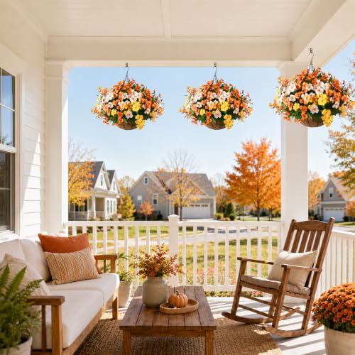 Hommyea Artificial Fake Flowers for Outdoor, 6 Bundles UV Resistant Faux Plants Decoration Silk Flowers No Fade Plastic Flowers for Outside Planters Home Porch Patio Yard Garden Decor(Purple) - color: Orange,yellow,white