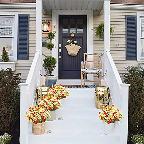 Uieke 12 Bundles Artificial Fake Flowers Outdoors UV Resistant Faux Daisy Mums Silk Flowers Bulk No Fade Shrubs Plants for Indoor Outside Home Wedding DIY Garden Porch Summer Décor (Red White) - color: White,red, size: 12