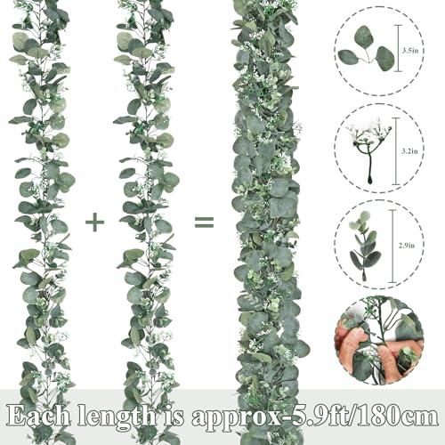 Artificial Eucalyptus Garland, 2Pack Lush Silver Dollar Eucalyptus Leaves Vine Faux Greenery Garland Spring Garland for Mantel Baby Shower Wedding Party Table Room Home Decor - color: Green, size: 2PCS