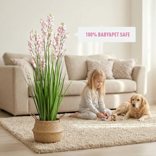 Fake Plants Home Decor Fake Flowers Artificial Plants Outdoor Tall Grass Plant Artificial Pampas Grass Decor Artificial Plants Indoor Fake Grass Living Room Decor Artificial Grass 36" 2PCS（Pink） - color: 90cm Pink-2pcs