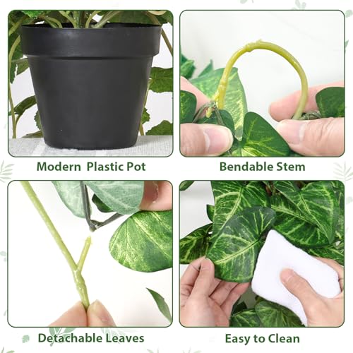 TOCHGREEN Artificial Plants Fake Pothos Ivy Plant Silk Plant for Home Decor Indoor in Pot,Faux Hanging Plant Realistic Small Faux Potted Plant for Bedroom Shelf Indoor Outdoor Decor (Golden Green) - color: Golden Green