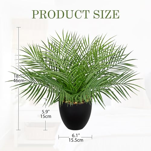 Briful Artificial Palm Plant in Black Pot, 18” Faux Tropical Tabletop Plant with 14 Realistic Leaves, Small Potted Palm Tree for Farmhouse, Coffee Table, Entryway, Bathroom, Shelf & Living Room Decor - color: 18'' Tall Black