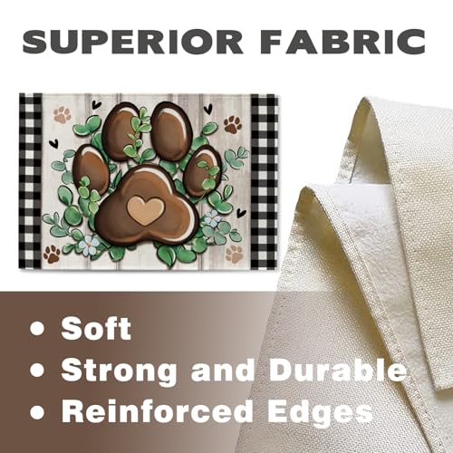 Cat Dog Paw Prints Placemats Set of 4, Eucalyptus Leaves Buffalo Plaid Dining Place Mats Table Decor, Farmhouse Flower Home Kitchen Decoration Pet Owner Lover Gifts 12''x18'' - color: Paw, size: Placemats 12''X18''