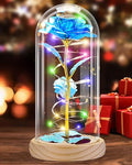 Otlonpe Preserved Artificial Rose Flower Lamp, Forever Women Gifts for Birthday Christmas Valentines Mothers Day, 7.7'' Glass Rose Wood Base Butterfly, Gifts for Mom Grandma Daughter Wife Girlfriend - color: Wood Blue
