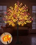 Uieke 4FT 48LED Lighted Fall Eucalyptus Tree Artificial Fall Tree with 12PCS Pumpkins & 8 Modes Thanksgiving Fall Decorations for Home Autumn Decor Indoor Outdoor - style: 4FT Fall Tree(1Pack)