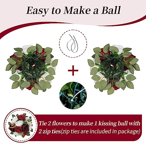 BLOSMON Artificial Flowers Ball Wedding Centerpieces 10 Pcs Burgundy Rose Artificial Flower Center Pieces Decoration for Table Silk Kissing Ball Faux Floral Bouquet Arrangements Home Party DIY Decor - color: Burgundy