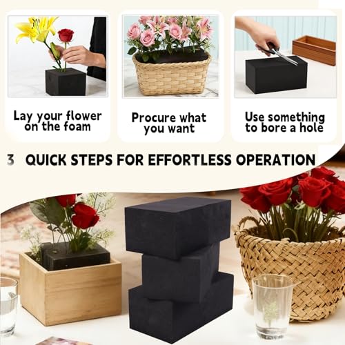 8 Pack Black Floral Foam Blocks, 4"x4"x3" Reusable & Water Absorbent Wet Foam for Artificial Silk Flowers, Wedding, Home Decor & Outdoor Planters - size: 4*4*3
