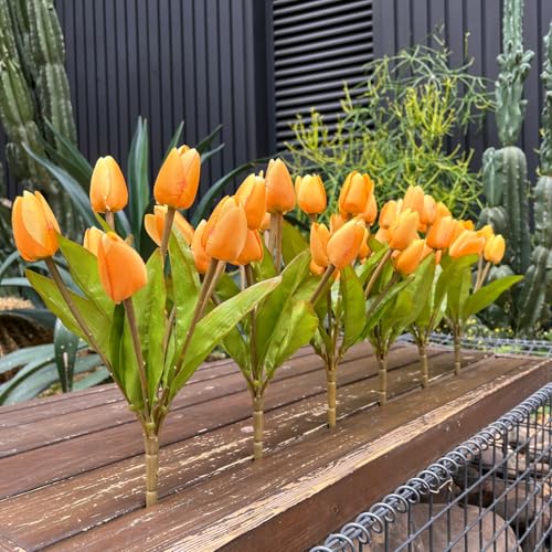 Artificial Fake Flowers Tulip for Outdoor Decoration,UV Resistant Faux Plastic Fabric Greenery Shrubs Plants Fake Flowers Hanging Planter Kitchen Home Garden Wedding Decor (Yellow) - color: Yellow