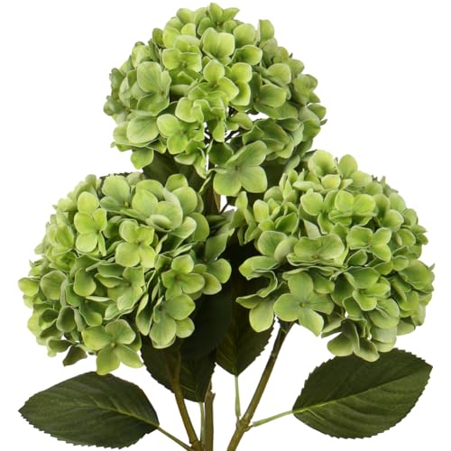 DILATATA Faux Hydrangea Large Artificial Green Hydrangea Flowers 26" Real Touch Hydrangea Flowers Lifelike Silk Hydrangea Stems for Wedding Party Garden Home Decor-Green Flowers 3PCS - color: Green #3, size: 3PCS