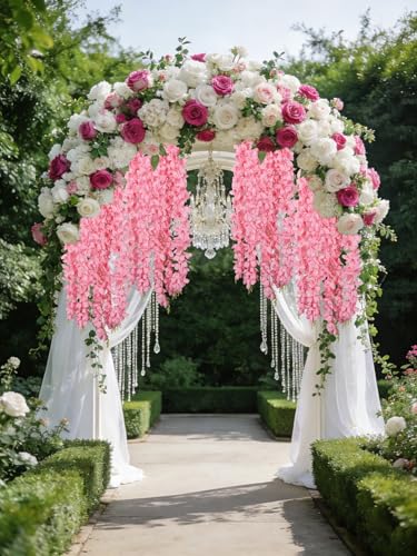 2PCS Pink Wisteria Hanging Flowers, 2.95ft Wisteria Garland with 5 Branches Realistic Silk Hanging Flowers for Decoration, Wedding Arch, Party Backdrop, and Home Wall Decor - color: Pink