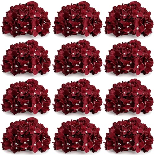 11.81 Inch Hydrangea Flower Balls for Centerpieces - 12 PCS Artificial Floral Arrangement Large Fake Silk Kissing Ball for Wedding Table Home Party Decor - Burgundy - color: Burgundy-11.81 Inch-12 Pcs, size: Large Size