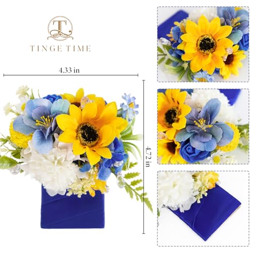 TINGE TIME Sunflower Boutonniere for Men Wedding,Groom and Pocket Boutonniere for Wedding, Prom, Homecoming, Anniversary, Graduation, Christmas Dinner - color: Sunflower&royalblue