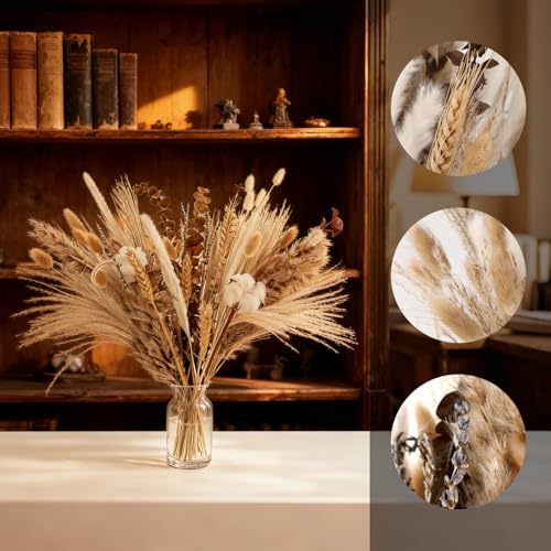 Natural Dried Flower Bouquet,Pampas Grass,Lavender,Feather Grass,Eucalyptus,Rustic Flower Arrangement,Boho Home Decor for Wedding Bouquet,Table Arrangements,Farmhouse,DIY Vase Fillers