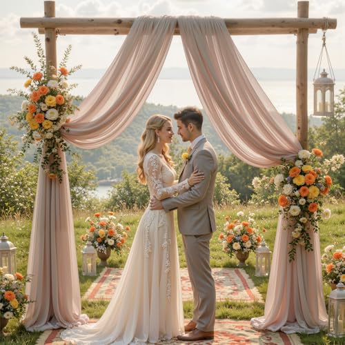Wedding Arch Draping Fabric, 1 Panel 18FT Taupe Sheer Backdrop Curtain Chiffon Fabric Drapery Voile Scarf Draping Panels for Wedding Archway Ceremony Curtain Valance Party Decoration - color: Taupe, size: (1 Panel )6 Yards/18ft
