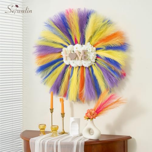 Serwalin 6PCS Pampas Grass Decor, 17.7Inch Light Yellow Artificial Pampas Grass Fluffy Fake Pompas Vase Filler Flower Arrangement for Home Wedding Decor - color: A Bright Light Yellow, size: 17 Inch 6 Pcs