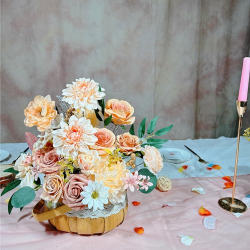 Artificial Flowers Combo Box Set 35pcs Silk Champagne Fake Rose, Peonies with Stem for DIY Wedding Cake Arch Bouquets Baby Bridal Shower Centerpieces Party Wall Home Decorations - color: Yellow, Pink, Champagne,white