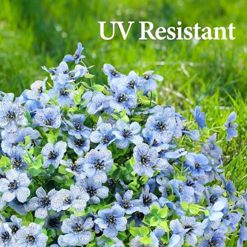 ATTGREAT Artificial Flowers Outdoors Faux Plants UV Resistant Fake Flowers Daisy Plastic Greenery Plnats Outside for Garden Planter Patio Porch Spring Summer Home Home Decor, 24 Bundles (Blue) - color: Blue, size: 24PCS