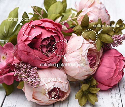 FiveSeasonStuff Vintage Artificial Peonies Silk Peony Flowers and Hydrangeas for Wedding Bridal Home Décor – Beautiful Floral Centerpiece Arrangement Decoration with 2 Bouquets (Mixed Pink) - color: Mixed Pink