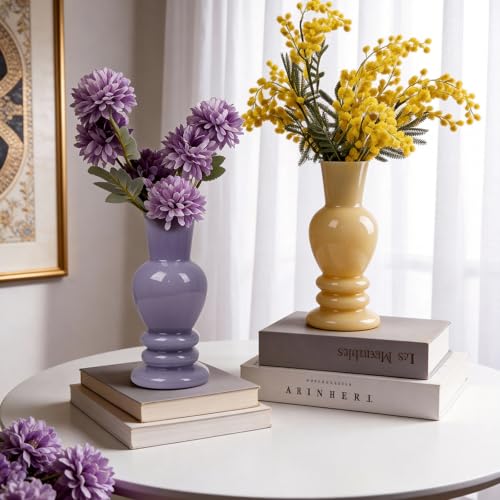 Glass Vase Roman Column 8" Tall Farmhouse Decorative Vase Wide Mouth Flower Vase for Dried Grass, Wedding Centerpiece Vases, Rustic Home Decor, Shelf Display Vase, Gift Vase Easter Dining Decor Beige - color: Yellow