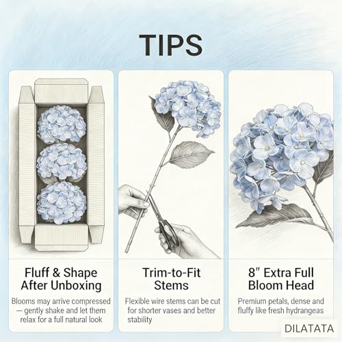 Large Real Touch Hydrangea Artificial Flowers with Stems, 8" Full Bloom Fresh Touch Faux Hydrangea Bouquet for Vase Decor, Wedding Centerpieces, Home Table Arrangement 25.5” Tall Blue Hydrangeas - color: Blue-l