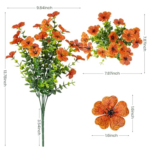 Lnoicy 20 Bundles Artificial Flowers for Outdoor Fake Plants for Spring Decoration,Faux Eucalyptus Flowers for Planter UV Resistant Lifelike for Home Porch Garden（Orange） - color: Orange