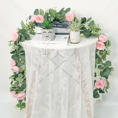 TOCHGREEN 2 Pack 13Ft Artificial Eucalyptus Flower Garland with Pink Roses, Fake Rose Flower Greenery Garland Floral Vines for Wedding Home Party Table Runner Decor (4PCS, Pink) - color: Pink, size: 4PCS