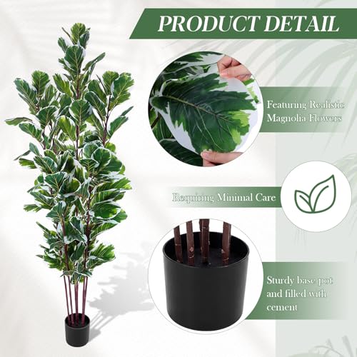Giegxin 8 ft Artificial Fiddle Leaf Fig Tree with Plastic Nursery Pot, Large Fake Fiddle Plant, Tall Faux Ficus Lyrata Tree, Realistic Ficus Plant for Indoor Outdoor House Living Room Office Decor