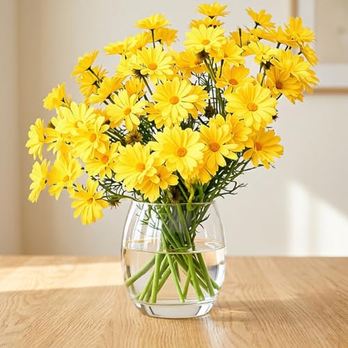 10 Bundles Yellow Artificial Daisy Flowers, 20" UV Resistant Outdoor Fake Wildflowers with Stems & Faux Greenery for Home Garden Vase Table Decor - color: Yellow