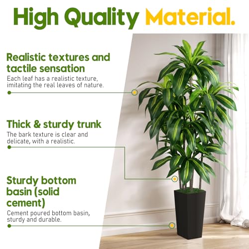 Artificial Dracaena Tree Indoor, 6FT Tall Fake Tree with Black Tall Planter, Artificial Trees Fake Yucca Potted Tree for Home Office Living Room Decor, Tall Artificial Plant for Housewarming - color: Black, size: 6ft