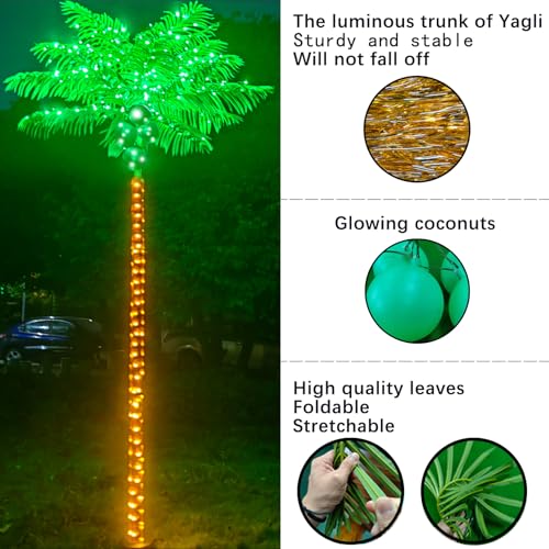 Fairyrain Artificial Palm Tree 8FT 300LED Outdoor Lighted Palm Trees | Metal Heavy Duty Palm Tree for Outside Patio Tropical Decorations Party Hawaiian Jungle Christmas Nativity Beach Garden Park - size: 8ft