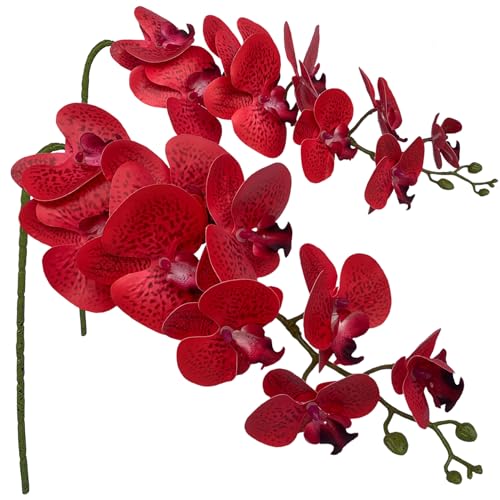 FagusHome Artificial Phalaenopsis Flowers Branches 9 Large Blooms Artificial Orchid Flowers Stem Plants 42 Inches 2 Pcs for Home Wedding Décor (Red Piebald) - color: Red Piebald