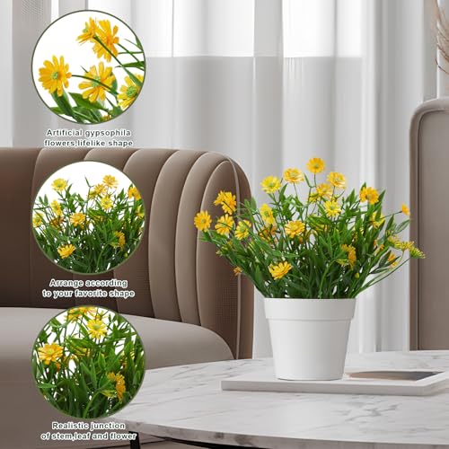 Fake Plants Daisy for Bathroom Decor, Small Potted Artificial Plants Indoor for Shelf Desk Home Bathroom Farmhouse Room Coffee Table Decor, Yellow (Pack of 2) - color: Yellow
