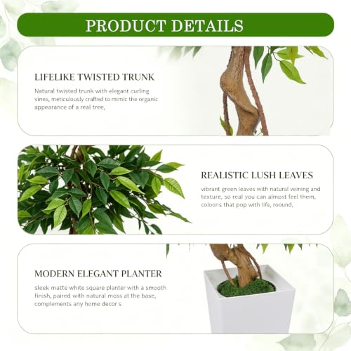 GTIDEA 6FT Ficus Artificial Tree in Tall Decorative Planter, 72 ''Tall Faux Ficus Tree with Realistic Green Leaves and Natural Trunk, Large Fake Indoor Plant for Living Room, Office, Home Corner Decor - color: 6ft Ficus Tree (With Vase)