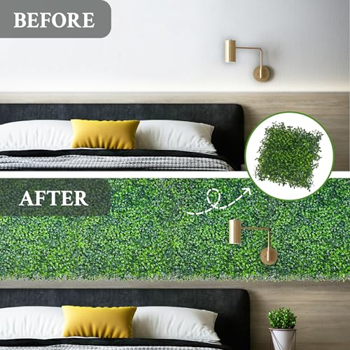Artificial Grass Wall Panel,10"x 10"(24P) 4-Layer Leaf UV-Anti Greenery Faux Boxwood for Indoor,Outdoor Patio Balcony Privacy & Ivy Fence Covering Privacy, Garden, Backyard Wall Backdrop Decor - size: 10"x10" (24)