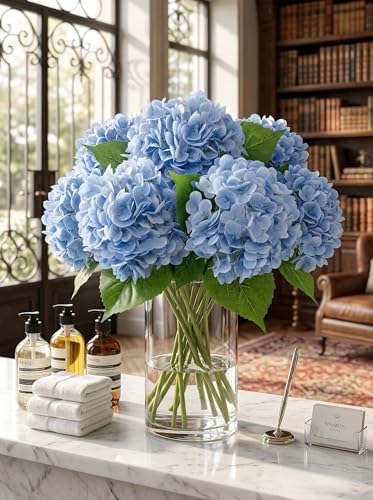 3 Pcs Real Touch Blue Hydrangea Artificial Flowers - 20" Large 3D Latex Light Blue Faux Hydrangeas (Waterproof & 176 Petals) for Baby Shower, Dusty Blue Home Bathroom Living Room Centerpiece - color: Light Blue