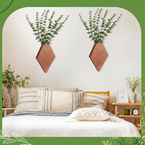 Chunful 2 Pcs Wooden Wall Planter Decor Hanging Fake Plants Greenery Flowers Holder Vase Boxes for Wall Bohemian Farmhouse Room Kitchen Office Indoor Decoration(Walnut Color,7.1 x 4.7 x 1.2 Inches) - color: Walnut Color, size: 7.1 x 4.7 x 1.2 inches